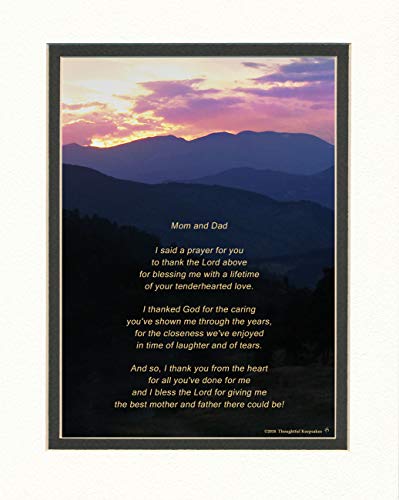 Product Cover Dad and Mom Gift for Your Parents with Thank You Prayer Poem. Mt Photo, 8x10 Double Matted. Father and Mother - Parents Gift for Christmas, Wedding, Great Appreciation Gift.