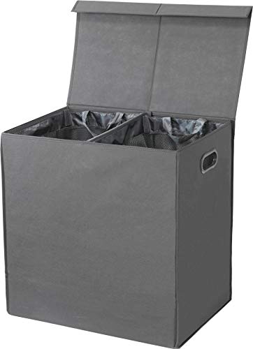 Product Cover Simple Houseware Double Laundry Hamper with Lid and Removable Laundry Bags, Dark Grey