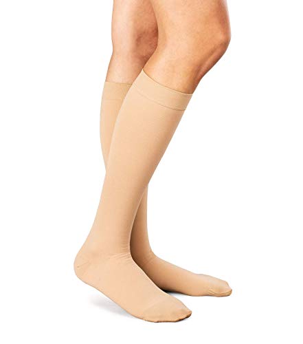 Product Cover Amazon Brand - Solimo Closed Toe Compression Socks, Knee High, Beige, 15-20mmHg, M, 1 Pair