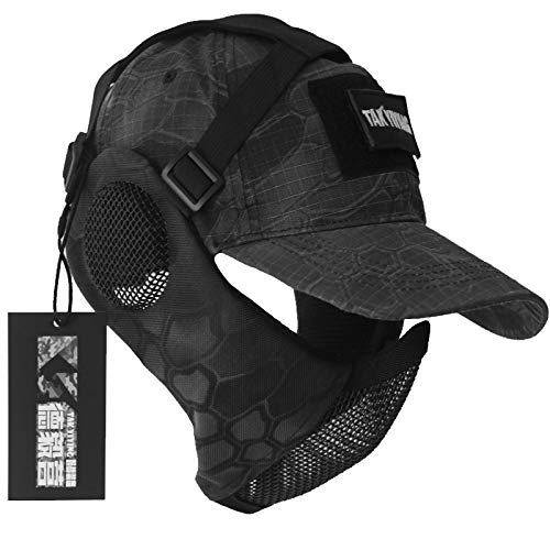 Product Cover NO B Tactical Foldable Mesh Mask with Ear Protection for Airsoft Paintball with Adjustable Baseball Cap (Camouflage)