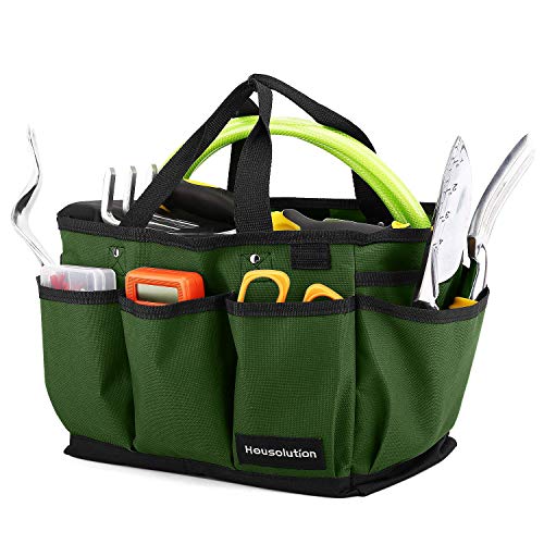 Product Cover Housolution Gardening Tote Bag, Deluxe Garden Tool Storage Bag and Home Organizer with Pockets, Wear-Resistant & Reusable, 14 Inch, Dark Green