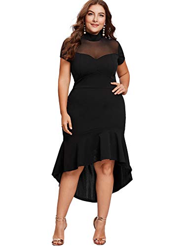 Product Cover Milumia Women's Plus Size Mesh Frill Ruffle Round Neck Pencil Party Dress