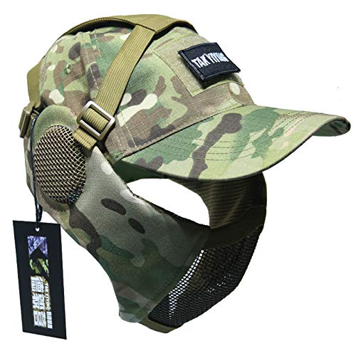 Product Cover NO B Tactical Foldable Mesh Mask with Ear Protection for Airsoft Paintball with Adjustable Baseball Cap (CAMO)