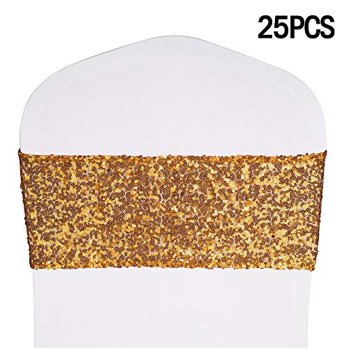 Product Cover Desirable Life Pack of 25 Stretch Sequin Chair Sashes Chair Bands for Hotel Wedding Reception Party Event Chair Cover Decoration 4