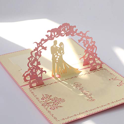 Product Cover Paper Spiritz Pop up Wedding Cards Anniversary,3D Pop up Wedding Card for Wife, 3D Valentine's Day Card Anniversary for Wife with Envelopes, Wedding Invitations Blank Greeting Cards(Pink)