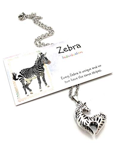 Product Cover Smiling Wisdom - Zebra Hollow Heart Shaped Necklace Gift Set - Spirit Totem Animal Jewelry for Children, Tweens, Teens, Girls, Friends - Favors, BFF - Upgraded SS Chain with Clasp