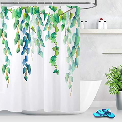 Product Cover LB Watercolor Blue Green Leaves Shower Curtain Floral Decorative Fresh Spring Mint Green Leaf Plants Botanical Shower Curtains for Bathroom 72x72 Inch Waterproof Polyester with 12 Hooks