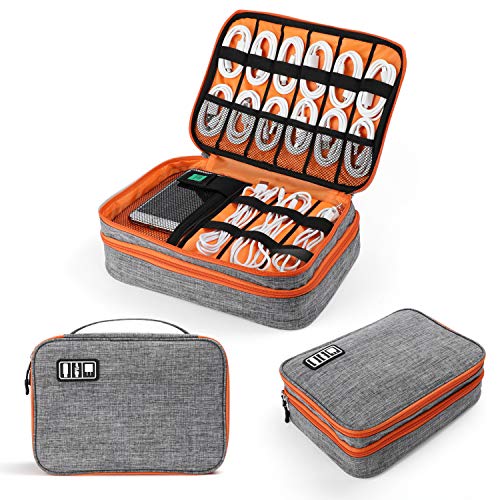 Product Cover Electronics Organizer, Jelly Comb Electronic Accessories Cable Organizer Bag Double Layer Travel Cable Storage Bag for Cables, Laptop Charger, Tablet (Up to 11'')and More-Thick Large(Orange and Gray)