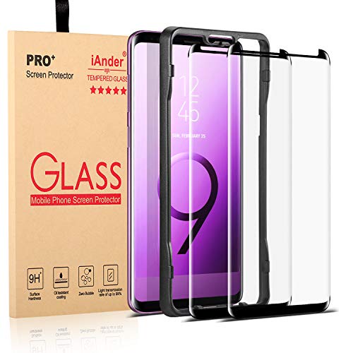 Product Cover [2-Pack] Galaxy S9 Plus Screen Protector Glass [Easy Installation Tray], iAnder 3D Curved [Tempered Glass] Screen Protector for Galaxy S9 Plus S9+ [Case Friendly]