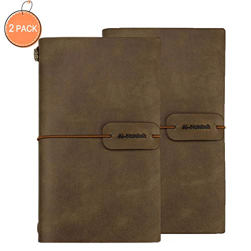 Product Cover Travelers Notebook Refillable Leather Journal - Antique Handmade Vintage Faux Leather Bound Notebook for Men & Women, 4.72x7.87 Inch(White Coffee, 2 Pack)