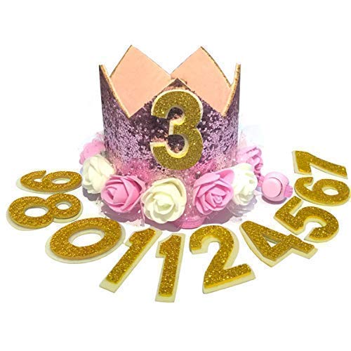 Product Cover JAMSTONE Crown Dog Birthday Hat Reusable Doggie Birthday Party Hat for Pets Glitter Crown Hats for Dogs Cats Kitten Headband Hats Pink