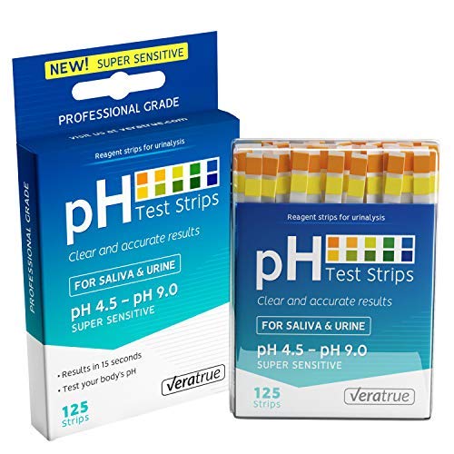 Product Cover pH Test Strips 125ct - Tests Body pH Levels for Alkaline & Acid Levels Using Saliva and Urine. Track and Monitor Your pH Balance & A Healthy Diet, Get Accurate Results in Seconds. pH Scale 4.5-9.0