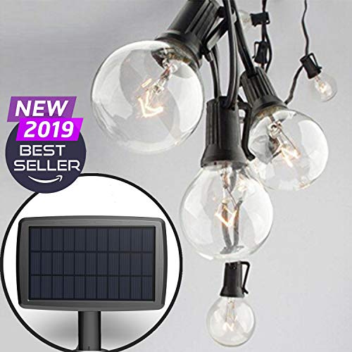 Product Cover Sunlitec Solar String Lights Waterproof LED Indoor/Outdoor Hanging Umbrella Lights with 25 Bulbs - 27 Ft Patio Lights for Deckyard Tents Market Cafe Gazebo Porch Party Decor
