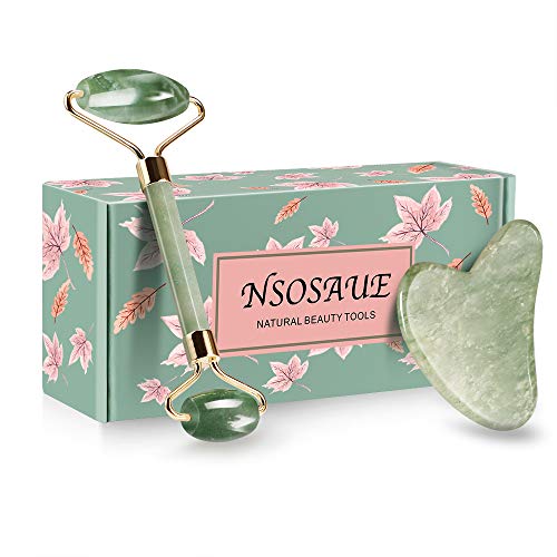 Product Cover Jade Roller For Face - Gua Sha Tools - Aging Wrinkles,Puffiness Facial Skin Massager - Premium Authentic Jade Stone (Green)