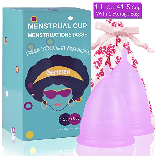 Product Cover Menstrual Cups 2Set of Large&Small for Heavy&Normal Flow Soft and Reusable Period Cup FDA Approved Medical Grade Silicon Tampons and Pads Alternative Purple