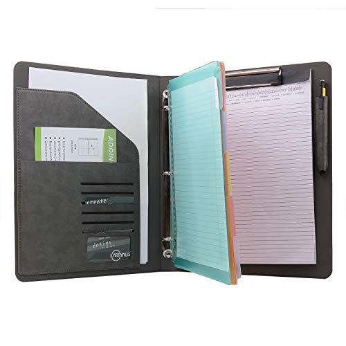 Product Cover Binder Portfolio Organizer with Color File Folders, Business and Interview Padfolio with 3-Ring Binder, Clipboard
