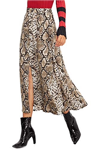 Product Cover Romwe Women's Long Mid Waist Animal Snake Skin Graphic Print A Line Split Skirt