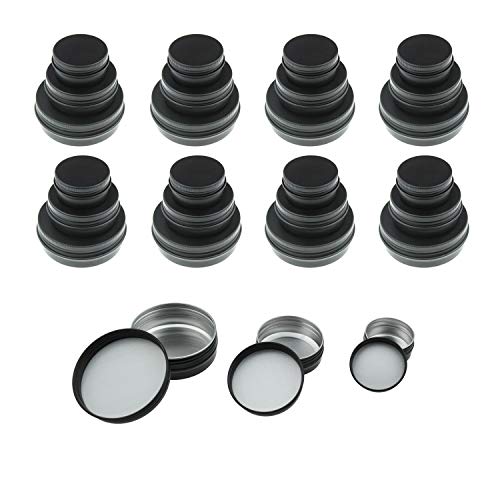 Product Cover LJY 48 Pieces Black Round Aluminum Cans Screw Lid Metal Tins Jars Empty Slip Slide Containers (Mixed Sizes)