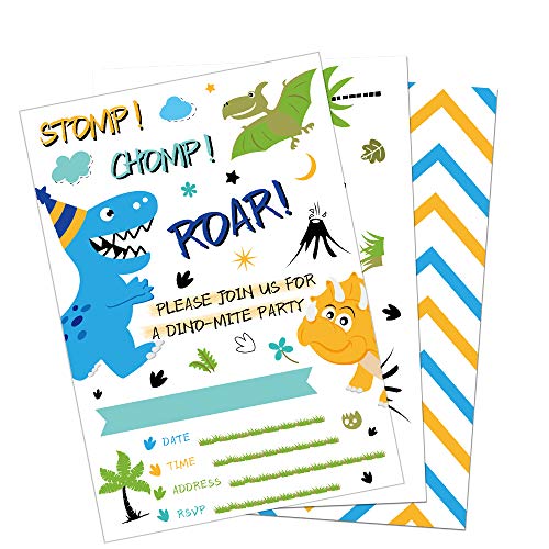 Product Cover WERNNSAI Dinosaur Birthday Invitations - 20 Pieces Fill-in Invitation Cards with 20 Pieces Envelopes Dinosaur Party Supplies for Boys Birthday Baby Shower