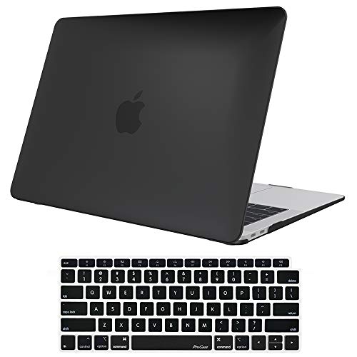 Product Cover ProCase MacBook Air 13 Inch Case 2019 2018 Release A1932, Rubber Coated Hard Shell Case for MacBook Air 13 inch Model A1932 with Keyboard Skin Cover -Black