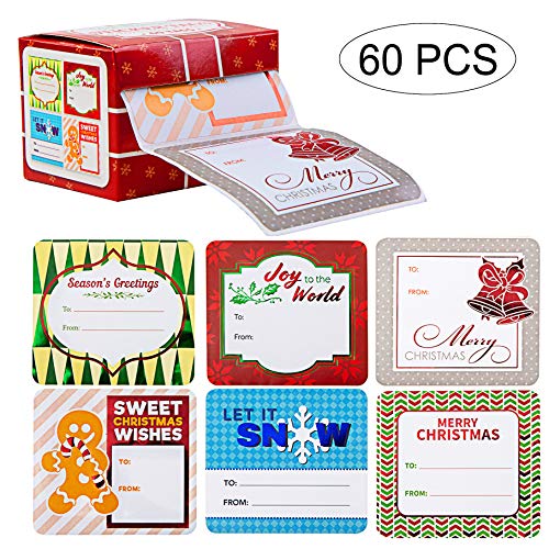 Product Cover JOYIN 60 Pieces Jumbo Christmas Holiday Gift Tag Stickers Self Adhesive Labels for Christmas Holiday Present Labels Wrapping Paper Gift Box