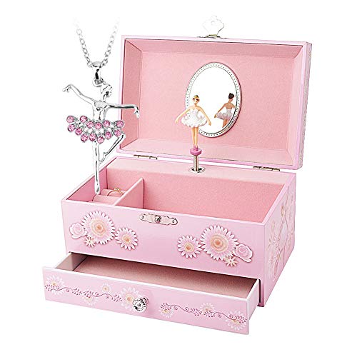 Product Cover RR ROUND RICH DESIGN Kids Musical Jewelry Box for Girls with Drawer and Jewelry Set with Ballerina Theme - Swan Lake Tune Pink