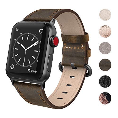 Product Cover SWEES Leather Band Compatible for iWatch 38mm 40mm, Genuine Leather Soft Replacement Strap Compatible iWatch Series 5, Series 4, Series 3, Series 2, Series 1, Sports & Edition Women, Retro Brown