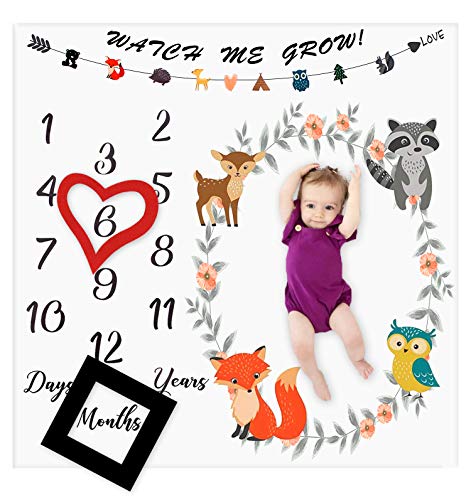 Product Cover Baby Monthly Milestone Blanket Woodland Animals Personalized Photography Props Backdrop Blankets for Infant Newborn Swaddling Boy Girl