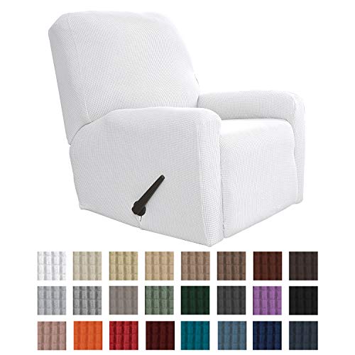 Product Cover Easy-Going Recliner Stretch Sofa Slipcover Sofa Cover 4-Pieces Furniture Protector Couch Soft with Elastic Bottom Kids, Spandex Jacquard Fabric Small Checks(Recliner,Snow White)