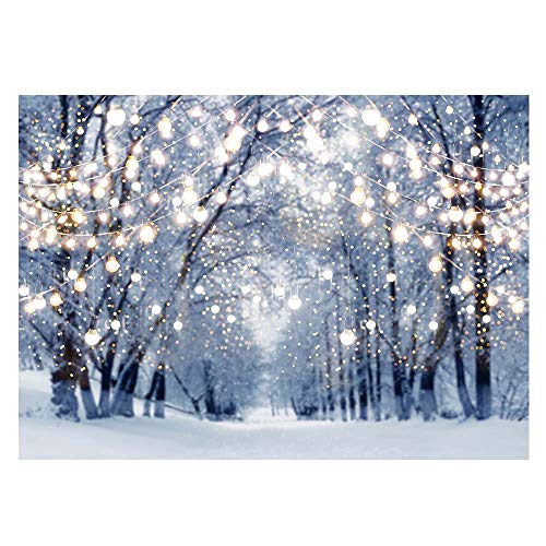 Product Cover Funnytree 7x5ft Winter Scene Backdrop Wonderland Snowflake Photography Background Bokeh Glitter White Snow Forest Christmas Party Decoration Tree Landscape Kids Portrait Photobooth Photo Studio Props