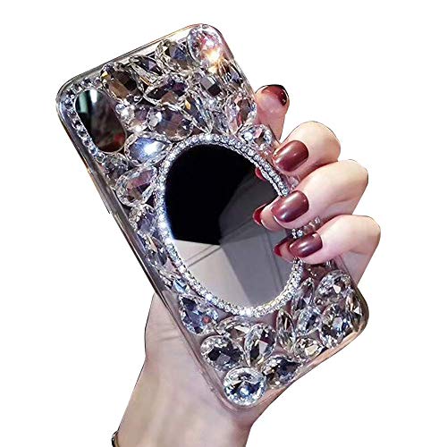 Product Cover Samsung Galaxy S8 Makeup Mirror Case,Galaxy S8 Bling Glitter Clear Crystal Full Diamonds Luxury Sparkle Transparent Rhinestone Protective Phone Case Cover Bumper For Woman Girls With Screen Protector.