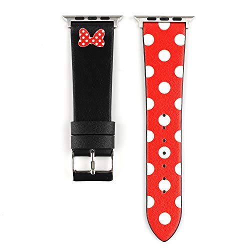 Product Cover Lovely Polka Dot Leather Women Girls Replacement Band Compatible with Apple Watch Series 4 40mm and Series 3/2/ 1 38mm - Black & Red Bowknot