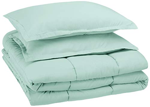 Product Cover AmazonBasics Easy-Wash Microfiber Kid's Comforter and Pillow Sham Set - Full or Queen, Light Jade Green