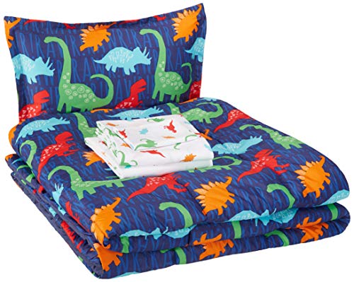 Product Cover AmazonBasics Easy-Wash Microfiber Kid's Bed-in-a-Bag Bedding Set - Twin, Multi-Color Dinosaurs