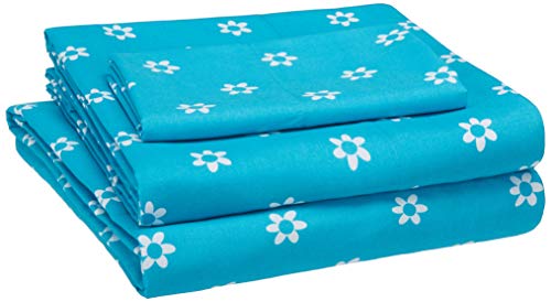 Product Cover AmazonBasics Kid's Sheet Set - Soft, Easy-Wash Microfiber - Twin, Blue Flowers