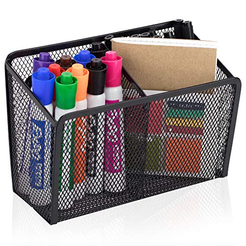 Product Cover Workablez Magnetic Pencil Holder - 2 Generous Compartments Magnetic Storage Basket Organizer - Extra Strong Magnets - Perfect Mesh Pen Holder to Hold Whiteboard, Locker Accessories