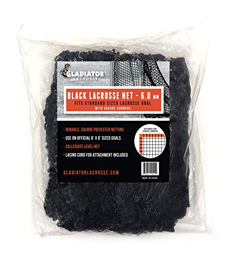 Product Cover Gladiator Lacrosse Collegiate Level 6mm Heavy Duty Black Replacement Lacrosse Goal Net 6'x6' for Professional Goals (Square Corners)