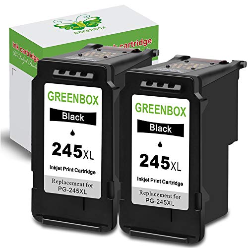 Product Cover GREENBOX Remanufactured 245XL Black Ink Cartridge Replacement for Canon PG-245 PG-245XL PG 245 245XL 245 XL PG-243 Used in Canon PIXMA MX492 MX490 MG2920 MG2420 MG2520 MG2522 IP2820 (2 Black)