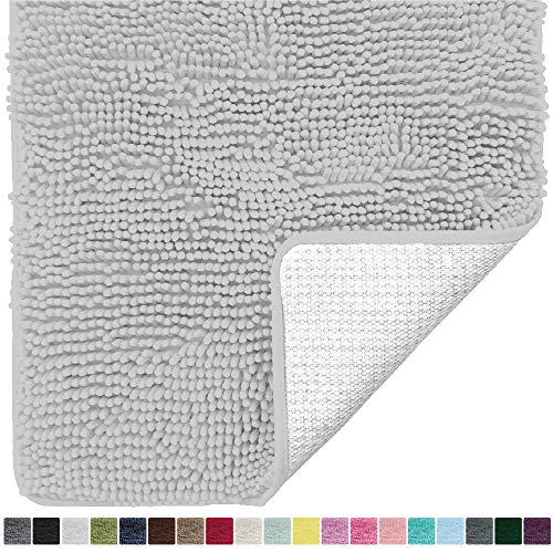 Product Cover Gorilla Grip Original Luxury Chenille Bathroom Rug Mat, 24x17, Extra Soft and Absorbent Shaggy Rugs, Machine Wash Dry, Perfect Plush Carpet Mats for Tub, Shower, and Bath Room, Light Gray