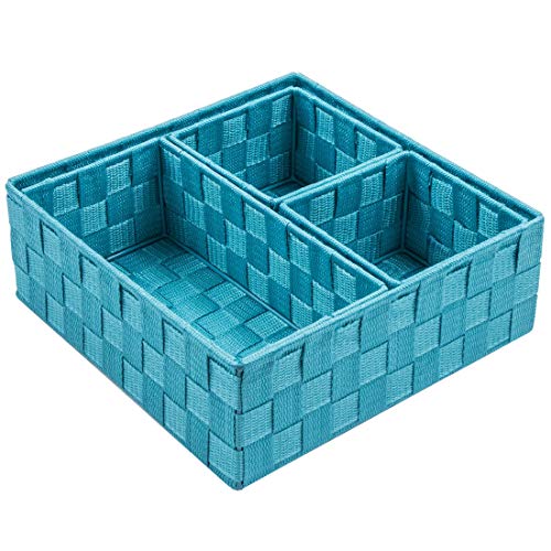 Product Cover Posprica Woven Storage Box Cube Basket Bin Container Tote Organizer Divider for Drawer,Closet,Shelf, Dresser,Set of 4 (Aqua)