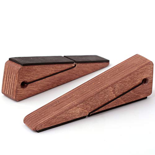 Product Cover Door Stopper Decorative Doorstop Wedge- Pack of 1, Multi Surface Wooden Door Stop with Elastic Rubber Band, Non-Slip Door Stops with Heavy Duty, Quality Design for All Surfaces (Brown,1)