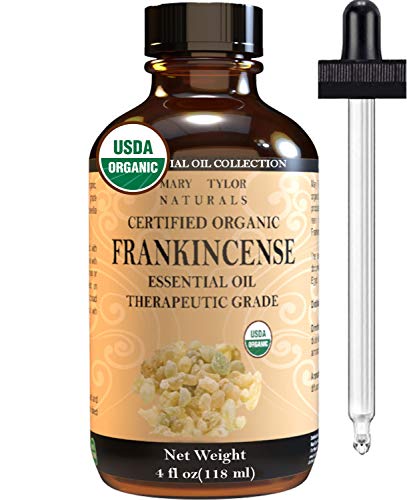 Product Cover Organic Frankincense Essential Oil (4 oz), USDA Certified by Mary Tylor Naturals, 100% Pure, Therapeutic Grade, Perfect for Aromatherapy, Relaxation, DIY, Improved Mood
