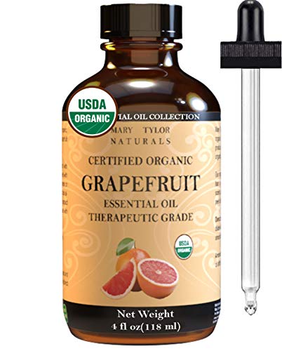 Product Cover Organic Grapefruit Essential Oil (4 oz), USDA Certified by Mary Tylor Naturals, Therapeutic Grade for Stress Relief, Relaxation, Aromatherapy, Diffuser, Home