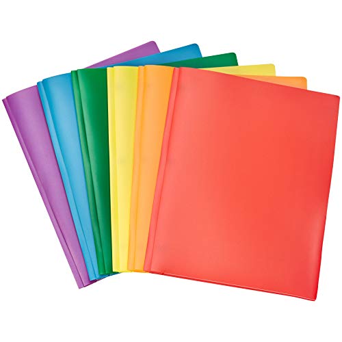 Product Cover AmazonBasics Heavy Duty Plastic Folders with 2 Pockets for Letter Size Paper, Pack of 6