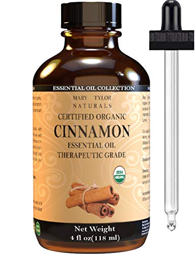 Product Cover Organic Cinnamon Essential Oil (4 oz), USDA Certified by Mary Tylor Naturals,100% Pure Essential Oil, Therapeutic Grade, Perfect for Aromatherapy, Relaxation, DIY, Improved Mood