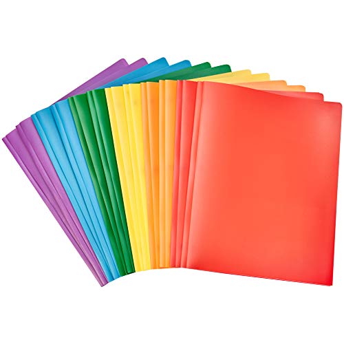 Product Cover AmazonBasics Heavy Duty Plastic Folders with 2 Pockets for Letter Size Paper, Pack of 12