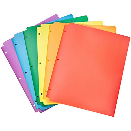 Product Cover AmazonBasics Plastic 3 Hole Punch Folders with 2 Pockets, Multicolor Pack of 6