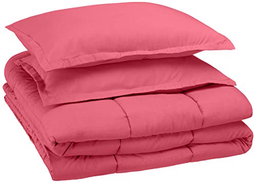 Product Cover AmazonBasics Easy-Wash Microfiber Kid's Comforter and Pillow Sham Set - Full or Queen, Hot Pink