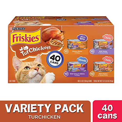 Product Cover Purina Friskies Gravy Wet Cat Food Variety Pack, TurChicken Extra Gravy Chunky, Meaty Bits & Shreds - (40) 5.5 oz. Cans