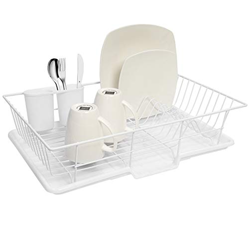 Product Cover Sweet Home Collection 3 Piece Dish Drainer Rack Set with Drying Board and Utensil Holder, 12